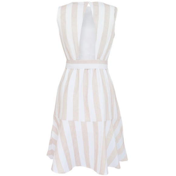 Sail Away Beige and White Striped Midi Dress - Picture 3 of 7